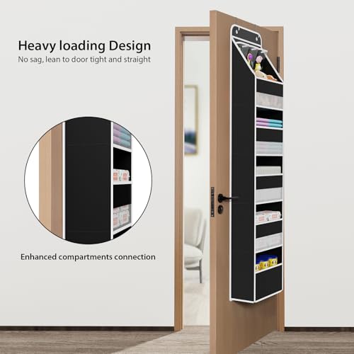 Univivi 6-Shelf Over Door Hanging Organizer Fabric Baby Door Storage with 5 Large Pockets and 3 Small PVC Pockets Wall Mount Hanging Storage Organizers for Baby Essential (Black) - color: Black, size: 6 LAYER