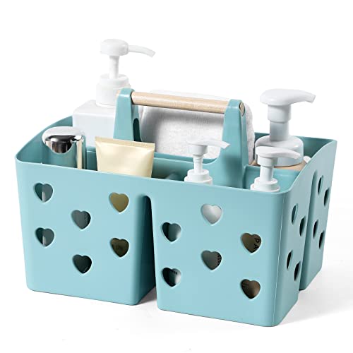 Portable Shower Caddy Plastic Shower Basket Organizer Divided Bathroom Caddy Storage Cleanning Caddy Tote with Handle for College, Dorm Room, Kitchen, Blue - color: Blue