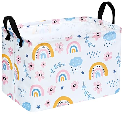 Rec Rainbow Print Box Hamper Storage Basket Collapsible Organizer Bin Gift Shelf Baskets for Home and Kitchen Storage - color: rainbow
