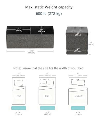 GLAXYFUR 43.3 inches Folding Storage Ottoman Bench Storage Chest Footrest for Bedroom, Entryway and Living Room, Holds up to 660 lb Dark Grey - color: Dark Grey