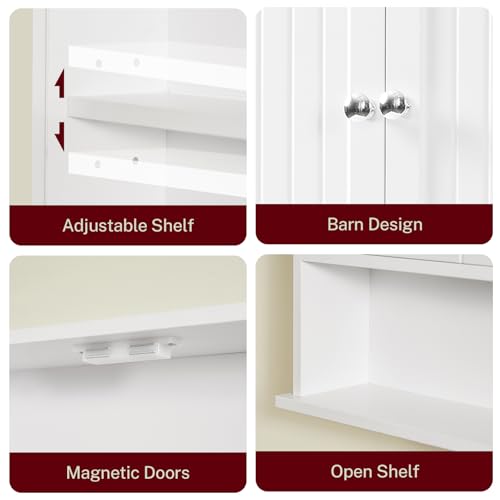 TEENFON Bathroom Wall Cabinet with Adjustable Shelves and Towel Rack, Wall Mounted Over the Toilet Storage Cabinet for Bathroom, Living Room, White UNGGX005W - color: White With Towel Bar