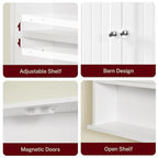 TEENFON Bathroom Wall Cabinet with Adjustable Shelves and Towel Rack, Wall Mounted Over the Toilet Storage Cabinet for Bathroom, Living Room, White UNGGX005W - color: White With Towel Bar