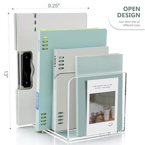 SANRUI Acrylic Magazine Holder Desk Organizer Workspace Sorters，Clear Bookend File Sorter Holder，Folder Rack, Office Accessories Organization Storage with 3 Vertical Compartments - style: B5 File Rack