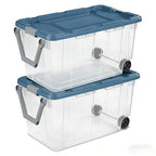 160-quart durable clear storage box with locking lid and handle, blue, 2-pack