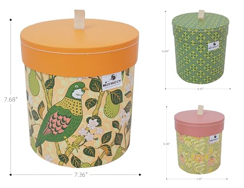 3-Piece Decorative Storage Boxes with Lids, wool storage, toy bin, Cardboard Keepsake Box Set, Vintage Floral and Geometric Patterns, Green, Orange, Yellow, Home Decor, Table Decor - color: Vintage Botanical