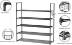 Metal Shoe Organizer,5 Tiers Shoe Storage Shoe Rack with Hooks,Fit 20-25 Pairs,Adjustable Shoe Shelf for Entryway,Hallway,Bedroom,Metal Bottom Support - size: 5 Tier