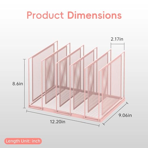 File Organizer for Desk, 5-Section Vertical File Sorter, Paper Holder Organizer Standing Metal File Folder for Office Home Classroom, Pink - color: Pink, size: 1 Pack 5-Section