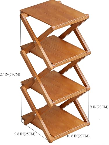 Bamboo Shoe Rack - No Assembly Required, Tall Narrow Foldable Shoe Organizer, Space-Saving Multifunctional Shelf for Entryways, Corners, Bedrooms, Balconies, 4 Layer Brown (Reinforced And Thickened ) - color: Brown, size: 4 Layers