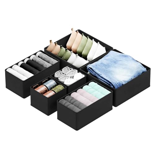 SpaceAid Drawer Organizer for Clothes, 6 Pack Dresser Drawer Organizer Bins, Closet Organizers and Storage Dividers for Clothing, Underwears, Socks (Black) - color: Black, size: 6 Pack