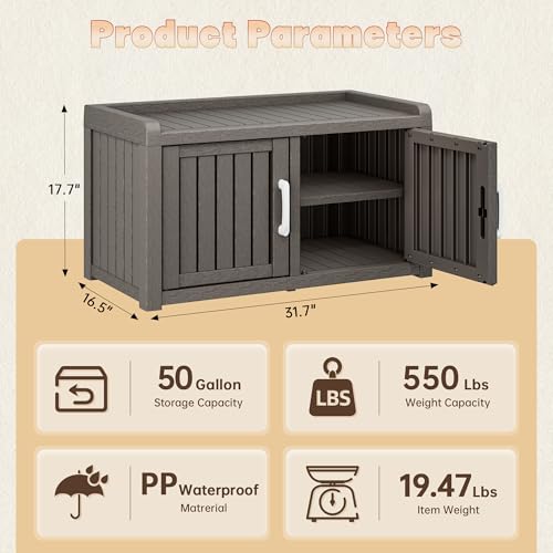 KAMABOKO Shoe Storage Cabinet Waterproof UV-Resistant, Entryway Storage Bench Indoor Outdoor with 2 Barn Doors, Adjustable Shelves for Entryway, Bedroom, Hallway,Living Room(Classic Grey) - color: Classic Grey, size: Double Door
