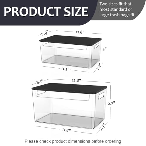 COAZEX 2 Pack Trash Bag Holder Under Sink Stackable, Plastic Garbage Bag Dispenser with Lid, Trash Bag Storage Dispenser Roll Holder for Kitchen, Pantry, Laundry Room Organization (Black Lid) - color: C-Clear(Black Lid)