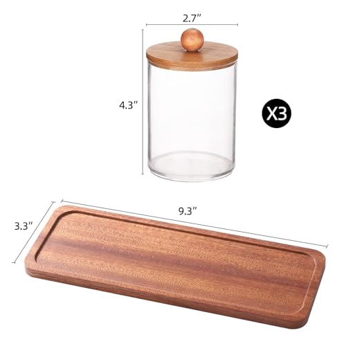Tbestmax Qtip Holder with Vanity Tray, Clear Bathroom Containers Dispenser for Storage Cotton Swab/Ball/Pad Holder Wood Lids - color: Group A-Brown Bamboo