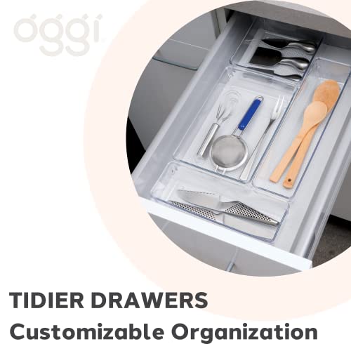 Oggi Clear Drawer Organizer - 3" X 9.5" - Ideal for Organizing Kitchen Drawers, Office, Desk, Silverware, Kitchen Utensils, Cosmetics and Bathrooms - size: 3" by 9"