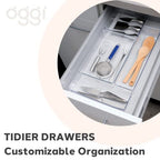 Oggi Set of 3 Clear Drawer Organizers - (1) 6x6.25, (1) 6.25x9.25, (1) 6.25x15.75 - Ideal for Organizing Kitchen Drawers, Office, Desk, Silverware, Kitchen Utensils, Cosmetics and Bathrooms - size: Set of 3