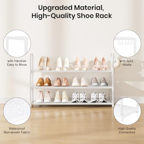 VILICK Shoe Rack for Closet Shoe Organizer Space Saver Storage for 12-15 Pair Shoe Shelf with Hook Free Standing 3 Tier Shoe Rack Organizer for Entryway, Small Spaces, White - color: White, size: 33.5"W - 3 Tier