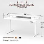 TIQLAB Standing Desk with Two Drawers, Stand Up Standing Desk Adjustable Height, Electric Sit Stand Table with Storage Shelf and Splice Board, 63 * 24 inch, White - color: White, size: 63*24 inch without keyboard tray