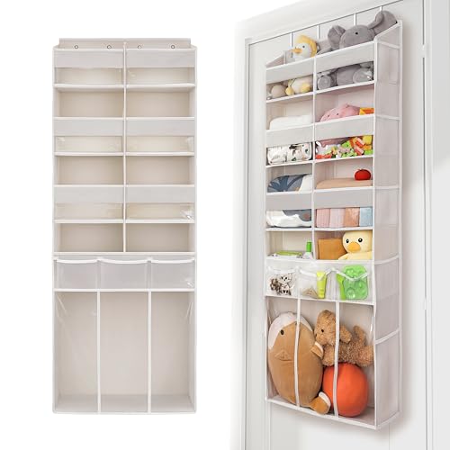 Extra Large Over The Door Organizer with Clear Pockets - 8 Compartments & XL Bottom Storage, Heavy-Duty Hanging Organizer for Bathroom, Bedroom, Closet (57 Inch Height). - color: Beige