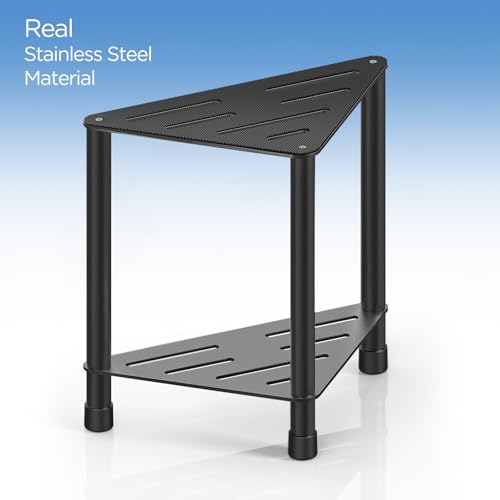 Stainless Steel Black Shower Stool for Inside Shower, 15.4'' H Shower Foot Rest, Corner Shower Stool with Storage Shelf, Shower Step for Shaving Legs, Bathroom Corner Shower Bench - color: Black