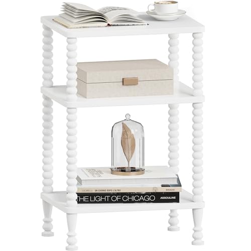 Side Table, 3-Tier Small End Table, Tall Accent Table with Storage Shelf for Small Spaces, Bedroom, Living Room, Farmhouse, White - color: White, size: 3-Tier