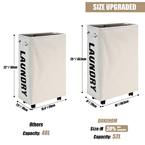 DOKEHOM 25-Inches Slim Laundry Basket on Wheels, Collapsible Rolling Laundry Hamper, Foldable Narrow Corner Clothes Storage Bins (Beige) - color: Beige/M, size: Slim Plus 25"