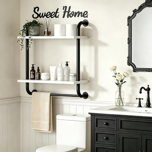 Tinpin Bathroom Shelves Wall Mounted, Rustic Farmhouse Pipe Shelves 2-Tier, Floating Shelf Wall Decor for Bathroom, Kitchen, Bedroom, Living Room Thanksgiving Day 17.3in White - color: White, size: 2 tier