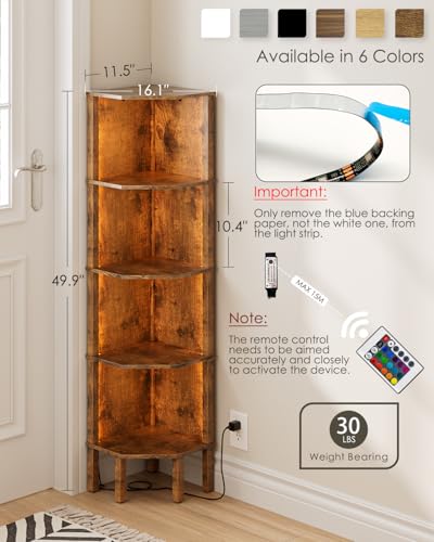 Corner Shelf Stand, 5 Tier Corner Bookshelf,Corner Furniture for Bedroom Display Corner Shelf for Small Space,Wood Shelves with Storage Rack for Living Room,Office, Rustic Brown - color: Rustic Brown