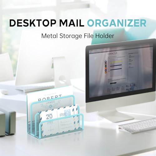 SUPEASY Mail Organizer for Desk, Mesh Metal Mail Holder Countertop with 3-Slot, Letter Sorter File Holder, Office Envelope Organizer for Mails (Blue) - color: Blue