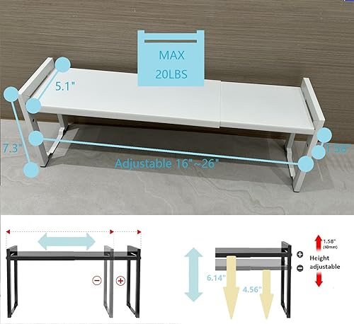 Expandable Cabinet Shelf Organizer 16-26" L Stackable Kitchen Counter Shelf Rack Stand Sink Riser Countertop Storage White (Narrow 5.1”D) - color: White, size: 5.1"D (narrow) - 1 Pack