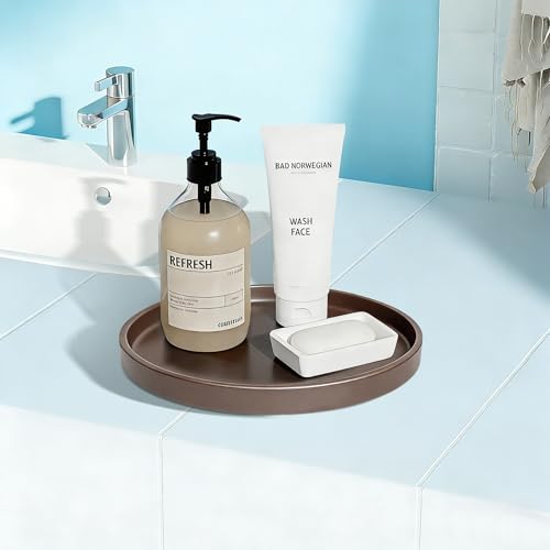 2 Pack 9" Bathroom and Vanity Tray, ABS Bathroom Counter Organizer, Coffee Table Decor for Perfume, Candles, Keys &More. Kitchen Countertop Organizer, Decorative Tray Soap Holder, Brown - color: Brown, size: 9" - 2Pcs