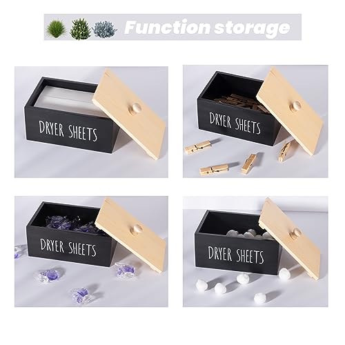 zoocatia Laundry Room Decor Dryer Sheet Container Wood Detergent Dispenser Holder Organization and Storage Box with Lid for Dryer Balls, Laundry Pods, Black - color: Black