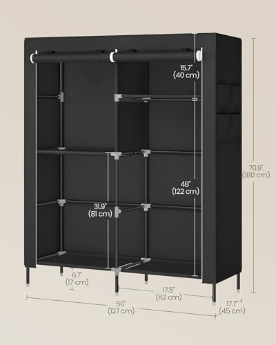 SONGMICS Portable Closet, Fabric Wardrobe, Clothes Rack with Shelves, Pockets, Large Capacity, 3 Hanging Rods, 50 x 17.7 x 70.9 Inches, Black URYG010BZ02 - color: Black, size: 2 Tiers(70.9"H)