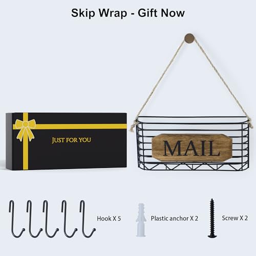 SRIWATANA Mail Organizer Wall Mount, Rustic Mail Holder Key Holder for Wall with Hooks, Small Size, Carbonized Black - color: Carbonized Black, size: Small