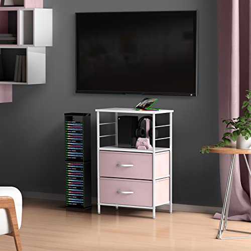 Sorbus 2 Drawer Shelf Storage Nightstand - Kids Bedside Furniture End Table Night Stand with Steel Frame Wood Top & Easy Pull Fabric Bins, Dresser & Chest for Home Bedroom Accessories Office & College - color: Pink, style: 2 Drawer