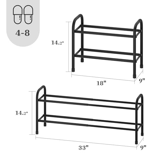 Expandable Shoe Rack, 2-Tier Metal Small Shoe Rack, Adjustable Shoes Organizer, Storage Shelf for Closet, Entryway, Black - color: Black, size: 2-Tier