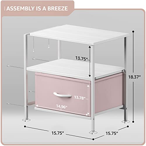 Sorbus 1 Drawer Shelf Storage Nightstand - Kids Bedside Furniture End Table Night Stand with Steel Frame Wood Top & Easy Pull Fabric Bins. Dresser & Chest for Home Bedroom Accessories Office & College - color: Pink, style: 1 Drawer