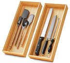 Bamboo Kitchen Drawer Organizer Set of 2, Stackable 15" x 6" Wood Silverware Utensil Tray for Drawers Bins, Cutlery & Flatware Storage – Wooden Boxes Organizers for Junk Drawer, Bathroom, RV - size: 15" x 6" x 2"