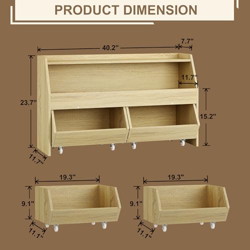 Fulhope Toy Storage Organizer for Kids, Toy Storage Cabinet with Drawers, Boys and Girls Toy Shelf with Wheels, Toy Organizer Kids Bookshelf with Storage for Nursery, Playroom, Bedroom (Burlywood) - color: Burlywood