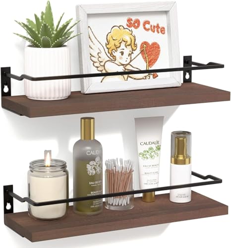 RICHER HOUSE Floating Shelves, Small Wall Shelf for Bathroom Decor, Rustic Wall Mounted Wood Shelves Set of 2, Bathroom Organizer Over Toilet Storage, Kitchen Shelf - Rustic Brown - color: Brown