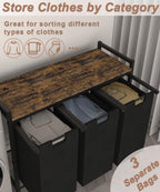 10 x 3 Gal Large Laundry Hamper with 3 Pull-Out & Removable Sorter Bags, Freestanding Clothes Basket Organizer for Clothing or Toys in Bathroom and Living Room, Rustic Brown and Black - size: 3 Section without wheels