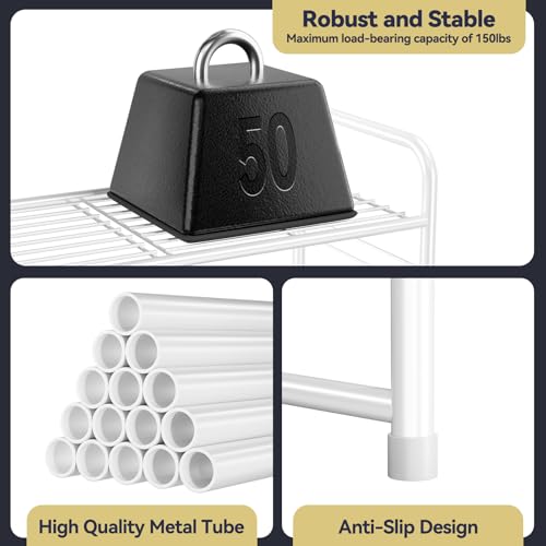 3 Tier Shoe Rack, Closet Shoe Organizer for Entryway, Heavy Duty Stackable Shoe Storage Shelf Stand,White
