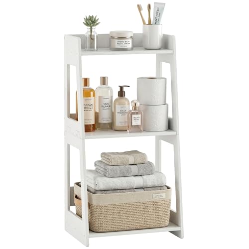 3-Tier Bathroom Ladder Shelf Freestanding, White Floor Shelves Open Shelving Unit, Small Bookshelf Nightstand for Home Study Laundry Room (11.0”D x 12.6”W x 26”H) - size: 11.0”D x 12.6”W x 26”H