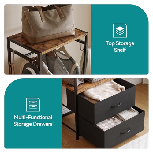 Closet Organizer with Drawers, Narrow Wardrobe Storage Rack, Small Clothes Rack with Shelf for Wardrobe and Bedroom, Closet Storage