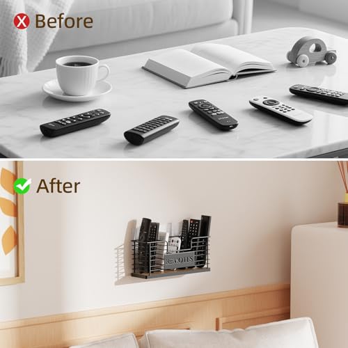Remote Control Holder, 7-Slot TV Remote Holder Wall Mount, Universal Remote Caddy Large Size Design for Wall Table Living Room Bedroom, Black - color: Black-7 Slot