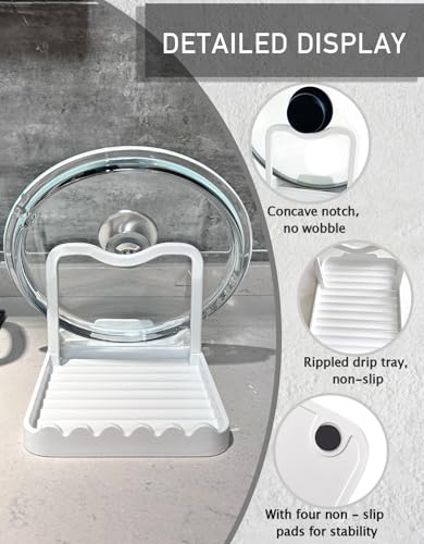 Anti-Rust Metal Spoon Rest with Lid Holder, Heat-Resistant Pot Lid Rest, Multifunctional Spatula Holder While Cooking for Stovetop and Kitchen Counter – White - color: White