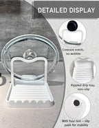 Anti-Rust Metal Spoon Rest with Lid Holder, Heat-Resistant Pot Lid Rest, Multifunctional Spatula Holder While Cooking for Stovetop and Kitchen Counter – White - color: White
