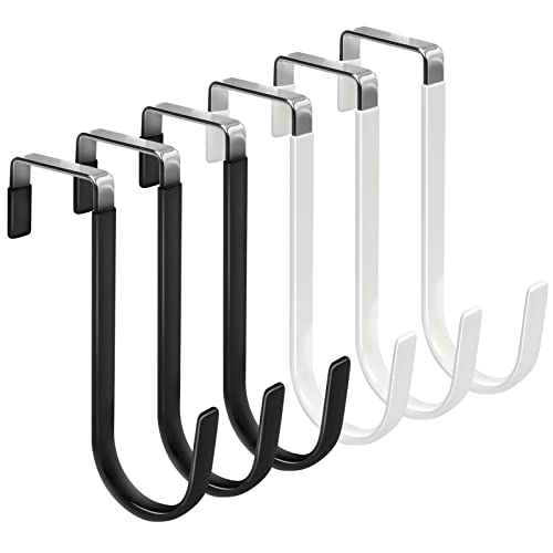 FYY 6PCS Over The Door Hooks, Door Hangers Hooks with Rubber Prevent Scratches Heavy Duty Organizer Hooks for Living Room, Bathroom, Bedroom, Kitchen Hanging Clothes, Towels, Hats, Bags Black+White - color: A Black & White, size: Short, style: 6 Pack