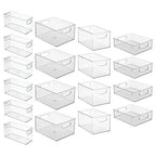 iDesign Stackable Plastic Handle Bin Assortment Set - Storage Organizers for Kitchen, Fridge, Pantry, Home -18 Pack, Clear - style: Pack of 18