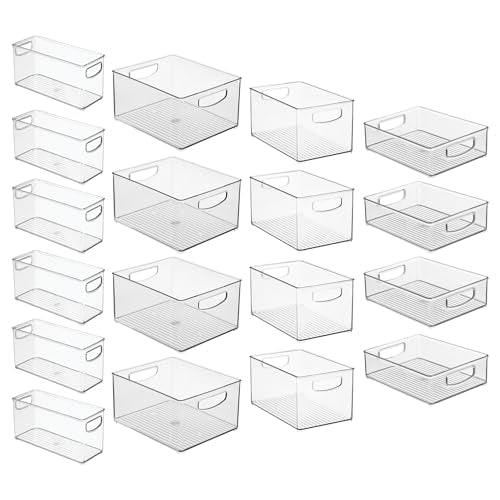 iDesign Stackable Plastic Handle Bin Assortment Set - Storage Organizers for Kitchen, Fridge, Pantry, Home -18 Pack, Clear - style: Pack of 18