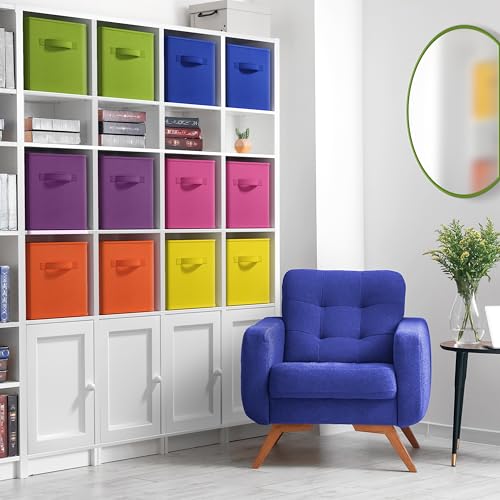Sorbus 13 Inch Storage Bins - Sturdy Collapsible Fabric Storage Cubes with Handle - 12 Foldable Baskets for Organizing Clothes, Toys, Books - Storage Baskets for Shelves, Closets - color: 12 Pack Bright Rainbow, size: 13 Inch