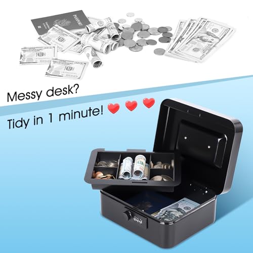 KYODOLED Cash Box with Combination Lock Safe Metal Money Box with Money Tray for Security Lock Box 7.87"x 6.30"x 3.35" Black - color: Black, size: Medium
